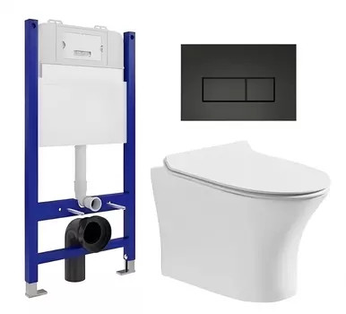 Комплект 3 в 1 инсталляция Enio Tecnico 50 EN8050050 + Подвесной безободковый унитаз CeruttiSpa Bernina aria CT7191 + кнопка черная матовая