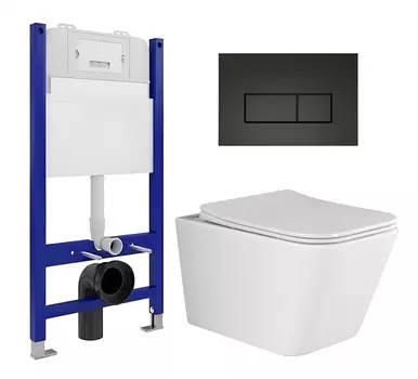 Комплект 3 в 1 инсталляция Enio Tecnico 50 EN8050050 + Унитаз подвесной Ceramica Nova Metric Rimless CN3007 + кнопка черная матовая