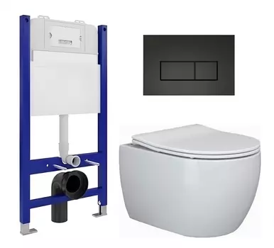 Комплект 3 в 1 инсталляция Enio Tecnico 50 EN8050050 + Унитаз подвесной Ceramica Nova Play CN3001 + кнопка черная матовая