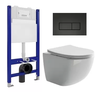 Комплект 3 в 1 инсталляция Enio Tecnico 50 EN8050050 + Унитаз подвесной Ceramica Nova Forma CN3009 + кнопка черная матовая