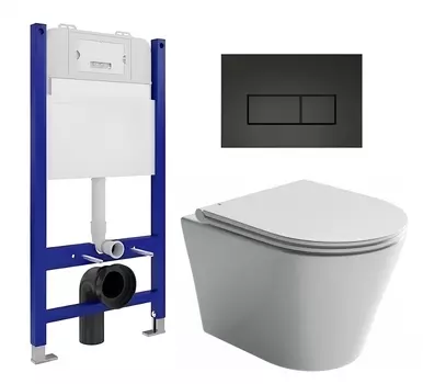 Комплект 3 в 1 инсталляция Enio Tecnico 50 EN8050050 + Унитаз подвесной Ceramica Nova Forma CN3011 + кнопка черная матовая