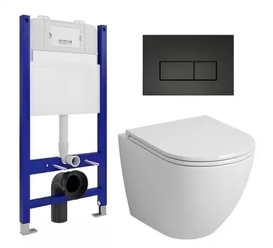 Комплект 3 в 1 инсталляция Enio Tecnico 50 EN8050050 + Унитаз подвесной Grossman GR-4455S + кнопка черная матовая