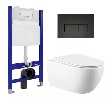 Комплект 3 в 1 инсталляция Enio Tecnico 50 EN8050050 + Унитаз подвесной Vincea Evo VT1-34 + кнопка черная матовая