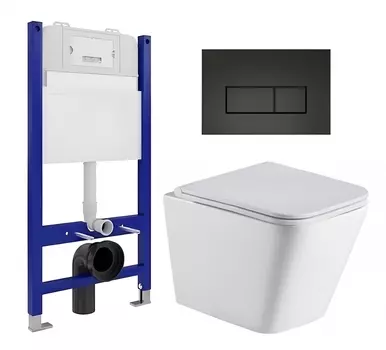 Комплект 3 в 1 инсталляция Enio Tecnico 50 EN8050050 + Подвесной унитаз WeltWasser Gelbach 043 GL-WT + кнопка черная матовая