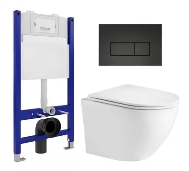 Комплект 3 в 1 инсталляция Enio Tecnico 50 EN8050050 + Подвесной унитаз WeltWasser Merzbach 043 GL-WT + кнопка черная матовая