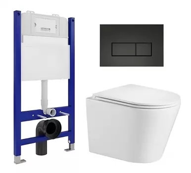 Комплект 3 в 1 инсталляция Enio Tecnico 50 EN8050050 + Подвесной унитаз WeltWasser Salzbach 043 GL-WT + кнопка черная матовая