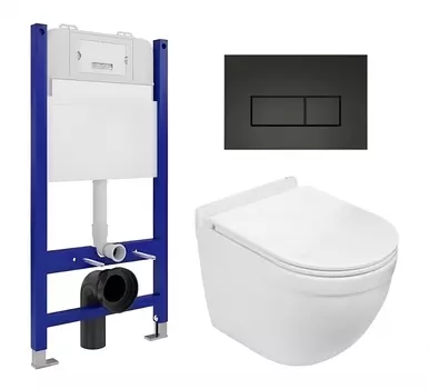 Комплект 3 в 1 инсталляция Enio Tecnico 50 EN8050050 + Подвесной унитаз WeltWasser Heimbach 043 GL-WT + кнопка черная матовая