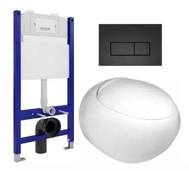 Комплект 3 в 1 инсталляция Enio Tecnico 50 EN8050050 + Подвесной унитаз WeltWasser Jeckenbach + кнопка черная матовая