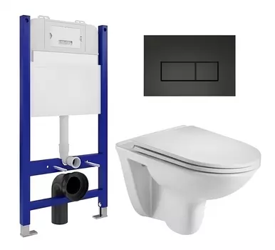 Комплект 3 в 1 инсталляция Enio Tecnico 50 EN8050050 + Подвесной унитаз WeltWasser Baarbach 004 GL-WT + кнопка черная матовая