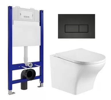 Комплект 3 в 1 инсталляция Enio Tecnico 50 EN8050050 + Подвесной унитаз WeltWasser Odenbach 004 GL-WT + кнопка черная матовая