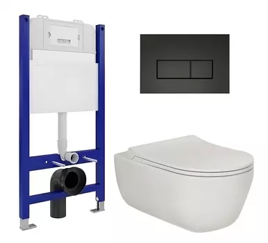 Комплект 3 в 1 инсталляция Enio Tecnico 50 EN8050050 + Унитаз подвесной Berges Wasserhaus Ego XL 082118 + кнопка черная матовая