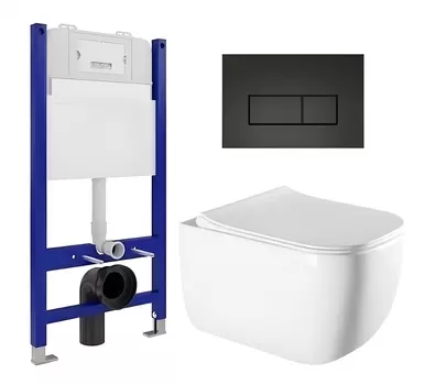 Комплект 3 в 1 инсталляция Enio Tecnico 50 EN8050050 + Унитаз подвесной Vincea Form VT1-35 + кнопка черная матовая
