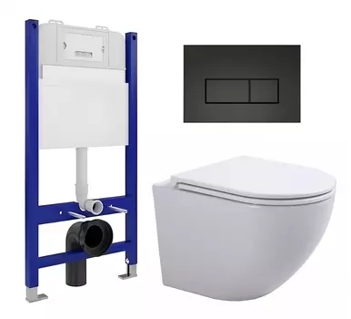 Комплект 3 в 1 инсталляция Enio Tecnico 50 EN8050050 + Подвесной унитаз SinteSi EVI + кнопка черная матовая