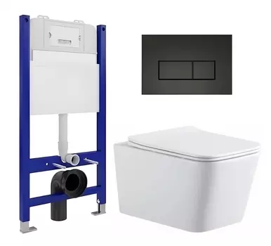 Комплект 3 в 1 инсталляция Enio Tecnico 50 EN8050050 + Подвесной унитаз SinteSi BALTI + кнопка черная матовая