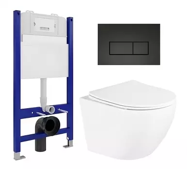 Комплект 3 в 1 инсталляция Enio Tecnico 50 EN8050050 + Унитаз подвесной BelBagno Uno BB3105CHR/SC + кнопка черная матовая