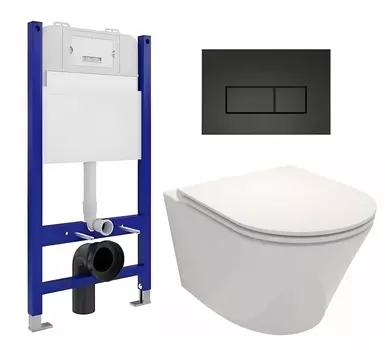 Комплект 3 в 1 инсталляция Enio Tecnico 50 EN8050050 + Унитаз подвесной Jacob Delafon Rodin+ EDY102-00 + кнопка черная матовая