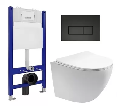 Комплект 3 в 1 инсталляция Enio Tecnico 50 EN8050050 + Унитаз подвесной Акватек Европа AQ1900-00 + кнопка черная матовая