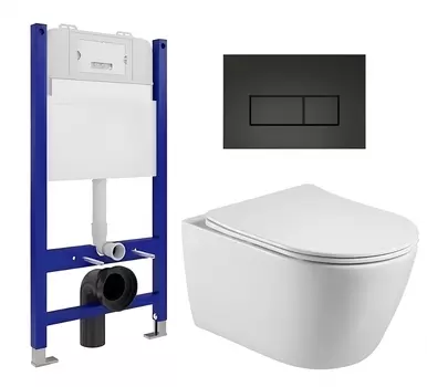 Комплект 3 в 1 инсталляция Enio Tecnico 50 EN8050050 + Унитаз подвесной Акватек Вега AQ1905-00 + кнопка черная матовая