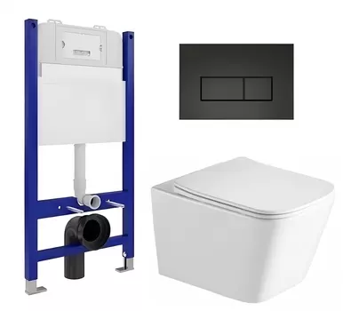 Комплект 3 в 1 инсталляция Enio Tecnico 50 EN8050050 + Унитаз подвесной SantiLine SL-5007 + кнопка черная матовая