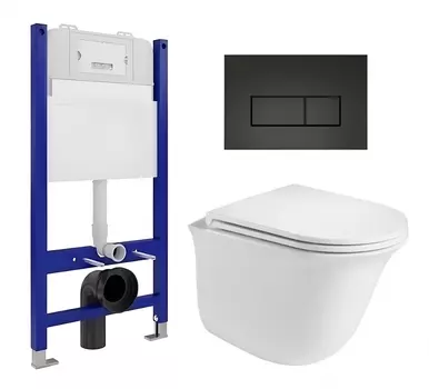 Комплект 3 в 1 инсталляция Enio Tecnico 50 EN8050050 + Подвесной унитаз WeltWasser Telbach 004 GL-WT + кнопка черная матовая