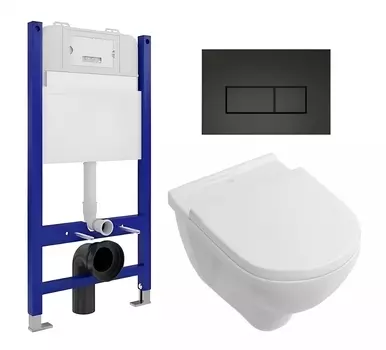 Комплект 3 в 1 инсталляция Enio Tecnico 50 EN8050050 + Унитаз подвесной Villeroy & Boch O Novo Directflush + кнопка черная матовая