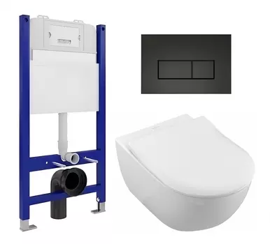 Комплект 3 в 1 инсталляция Enio Tecnico 50 EN8050050 + Унитаз подвесной Villeroy & Boch Subway 2.0 5614R201 + кнопка черная матовая