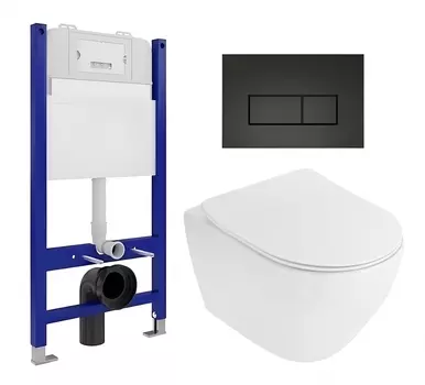 Комплект 3 в 1 инсталляция Enio Tecnico 50 EN8050050 + Унитаз подвесной Cezares Stylus CZR-513-TH-R + кнопка черная матовая
