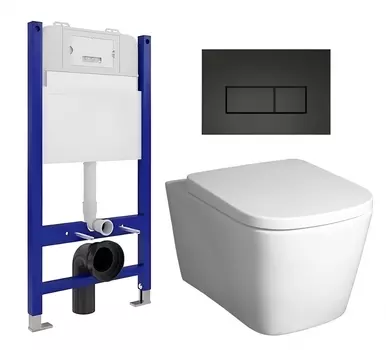Комплект 3 в 1 инсталляция Enio Tecnico 50 EN8050050 + Унитаз подвесной BelBagno Albano BB120CHR + кнопка черная матовая
