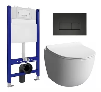 Комплект 3 в 1 инсталляция Enio Tecnico 50 EN8050050 + Унитаз подвесной VitrA Sento 7748В003-0075 + кнопка черная матовая