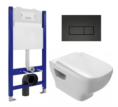 Комплект 3 в 1 инсталляция Enio Tecnico 50 EN8050050 + Унитаз подвесной Jacob Delafon Struktura EDE102-00 + кнопка черная матовая