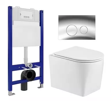 Комплект 3 в 1 инсталляция Enio Tecnico 50 EN8050050 + Унитаз подвесной WeltWasser Nesenbach 004 GL-WT + кнопка хром