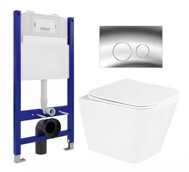 Комплект 3 в 1 инсталляция Enio Tecnico 50 EN8050050 + Унитаз подвесной BelBagno Due BB3103CHR/SC + кнопка хром