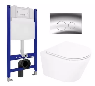 Комплект 3 в 1 инсталляция Enio Tecnico 50 EN8050050 + Унитаз подвесной BelBagno Tre BB8001CHR/SC + кнопка хром