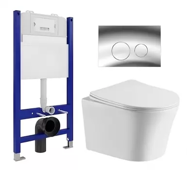 Комплект 3 в 1 инсталляция Enio Tecnico 50 EN8050050 + Подвесной унитаз CeruttiSpa Adige Aria CT7837 + кнопка хром