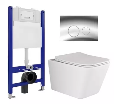 Комплект 3 в 1 инсталляция Enio Tecnico 50 EN8050050 + Унитаз подвесной Ceramica Nova Metric Rimless CN3007 + кнопка хром