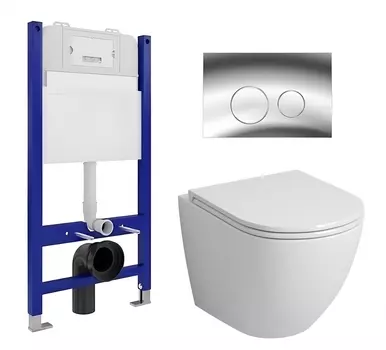 Комплект 3 в 1 инсталляция Enio Tecnico 50 EN8050050 + Унитаз подвесной Grossman GR-4455S + кнопка хром