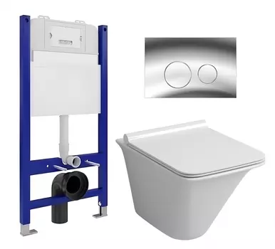 Комплект 3 в 1 инсталляция Enio Tecnico 50 EN8050050 + Унитаз подвесной Grossman GR-4413S + кнопка хром