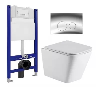 Комплект 3 в 1 инсталляция Enio Tecnico 50 EN8050050 + Подвесной унитаз WeltWasser Gelbach 043 GL-WT + кнопка хром