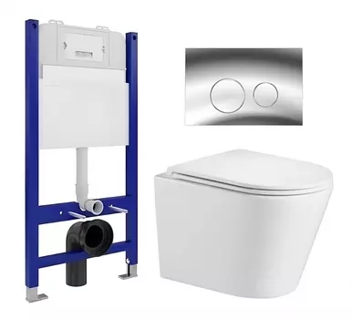 Комплект 3 в 1 инсталляция Enio Tecnico 50 EN8050050 + Подвесной унитаз WeltWasser Salzbach 043 GL-WT + кнопка хром