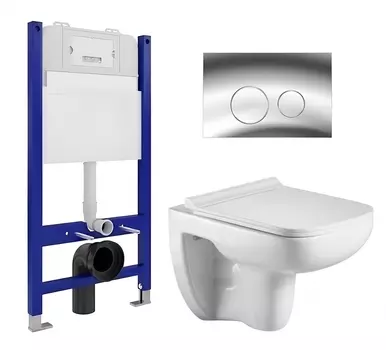 Комплект 3 в 1 инсталляция Enio Tecnico 50 EN8050050 + Подвесной унитаз WeltWasser Kehlbach 004 GL-WT + кнопка хром