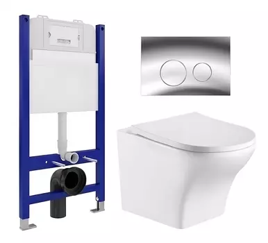 Комплект 3 в 1 инсталляция Enio Tecnico 50 EN8050050 + Подвесной унитаз WeltWasser Odenbach 004 GL-WT + кнопка хром