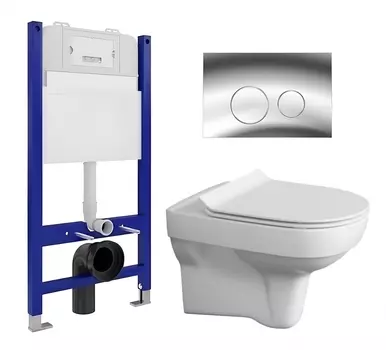 Комплект 3 в 1 инсталляция Enio Tecnico 50 EN8050050 + Унитаз подвесной Cersanit City New + кнопка хром