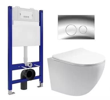 Комплект 3 в 1 инсталляция Enio Tecnico 50 EN8050050 + Унитаз подвесной Акватек Европа AQ1900-00 + кнопка хром