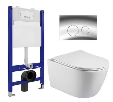 Комплект 3 в 1 инсталляция Enio Tecnico 50 EN8050050 + Унитаз подвесной Акватек Вега AQ1905-00 + кнопка хром