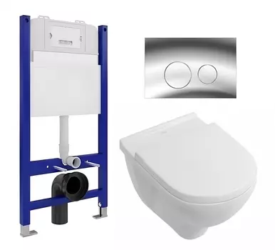 Комплект 3 в 1 инсталляция Enio Tecnico 50 EN8050050 + Унитаз подвесной Villeroy & Boch O Novo Directflush + кнопка хром