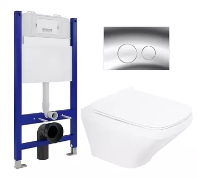 Комплект 3 в 1 инсталляция Enio Tecnico 50 EN8050050 + Унитаз подвесной BelBagno Sela BB3201CHR + кнопка хром