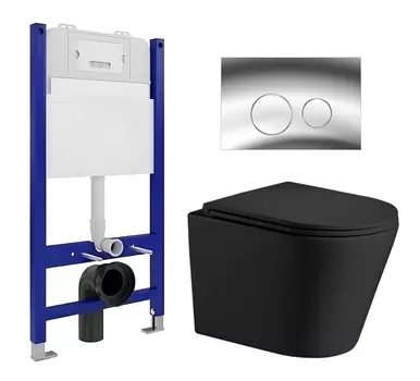 Комплект 3 в 1 инсталляция Enio Tecnico 50 EN8050050 + Подвесной унитаз WeltWasser Salzbach 043 MT-BL + кнопка хром