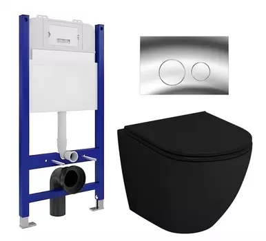 Комплект 3 в 1 инсталляция Enio Tecnico 50 EN8050050 + Унитаз подвесной Grossman GR-4455BMS + кнопка хром