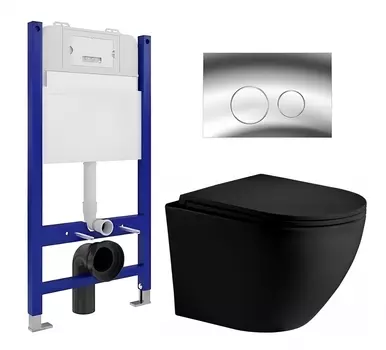 Комплект 3 в 1 инсталляция Enio Tecnico 50 EN8050050 + Унитаз подвесной Weltwasser WW Merzbach 043 MT-BL + кнопка хром