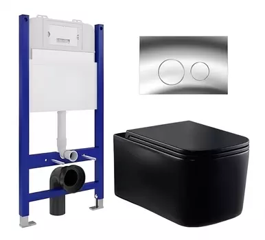 Комплект 3 в 1 инсталляция Enio Tecnico 50 EN8050050 + Унитаз Vincea Ultra Rimless VT1-32MB + кнопка хром